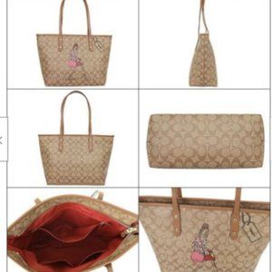 Authentic Coach Bonnie Cashin City Zip Tote Coated Canvas with Wristlet